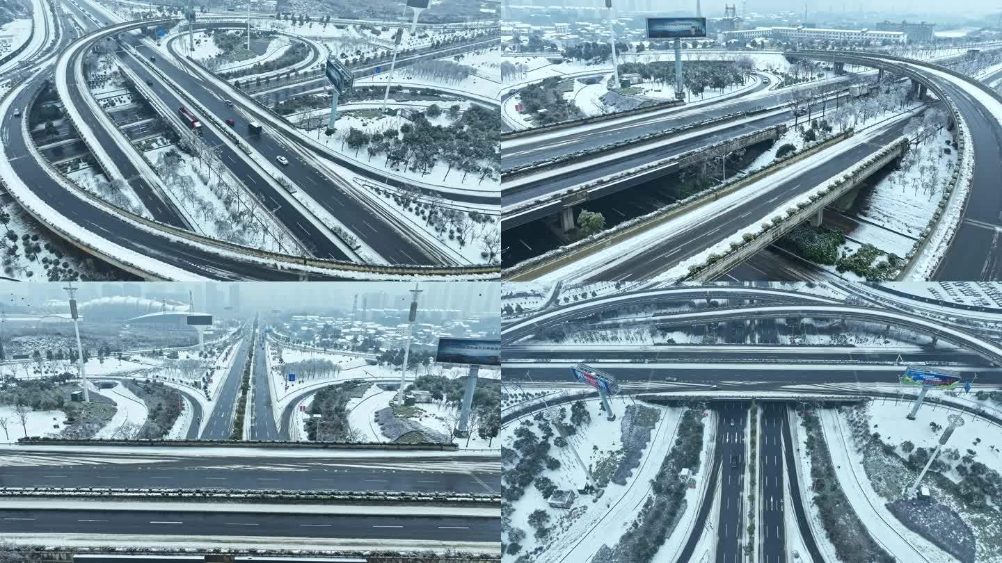 湖南城市交通寒冬雪景