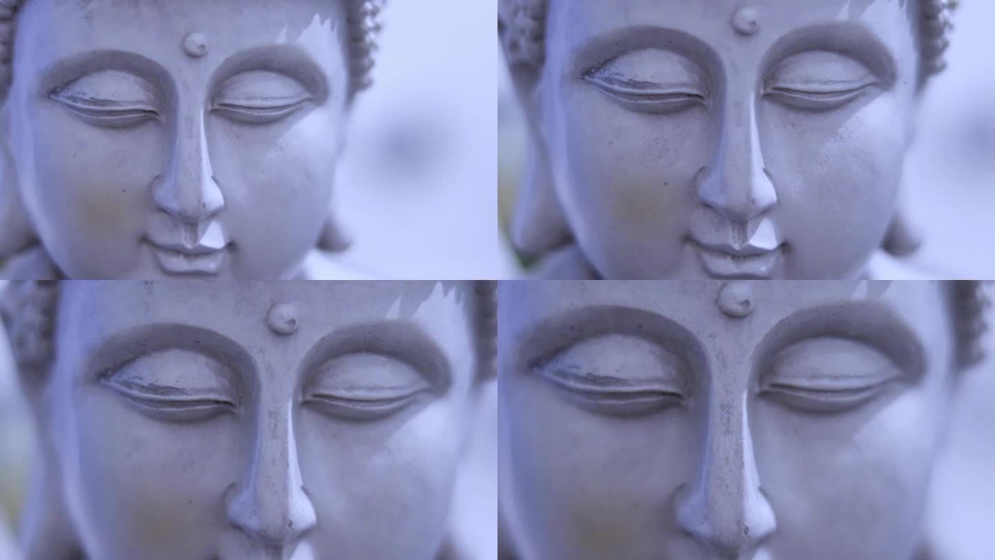 冥想与一瞥:佛陀特写。一个精神和谐、内心平静的世界。镜头集中在眼睛和嘴唇上，象征意义。