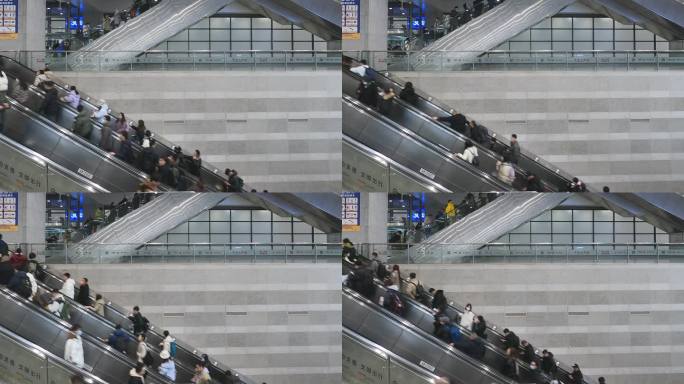 火车站自动扶梯和旅客