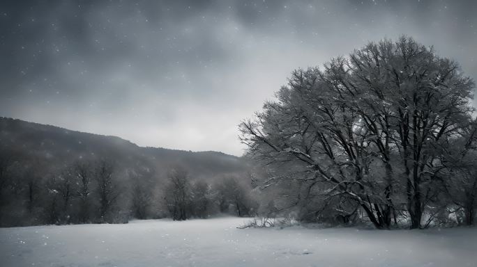 森林下雪天风景雪景唯美冬天下雪天大雪茫茫