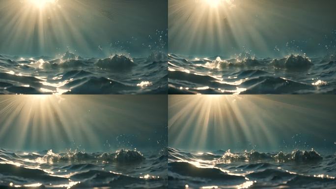 海水阳光洒在水面上丁达尔光线