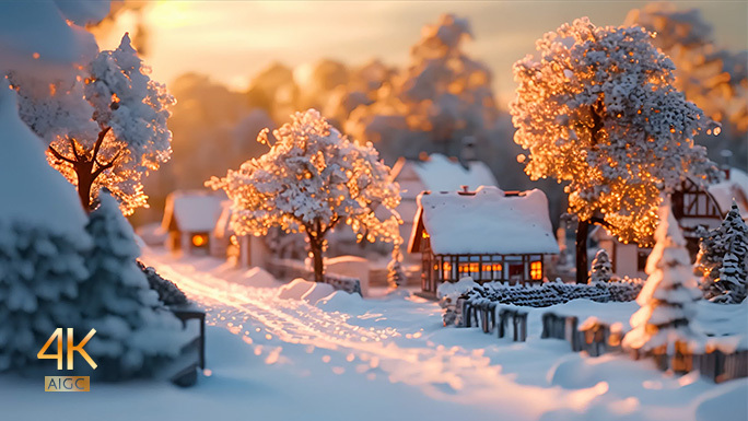 东北小乡村雪景 温暖的冬日 微缩风景模型