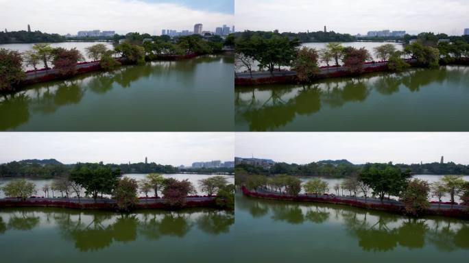 惠州西湖风光苏堤栈桥俯瞰景观水上公路航拍