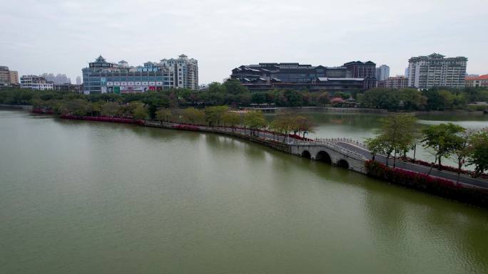 惠州西湖风光苏堤栈桥俯瞰景观水上公路航拍