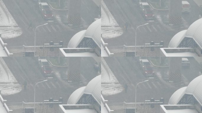 武汉冬天城市暴雪天气道路交通街景雪景