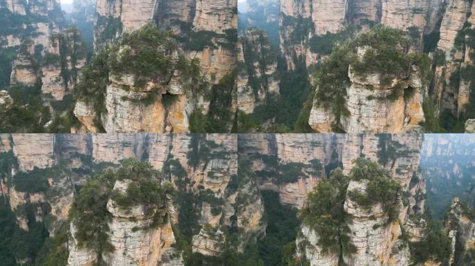 中国阿凡达哈利路亚山张家界国家公园雾柱的航拍轨道照片