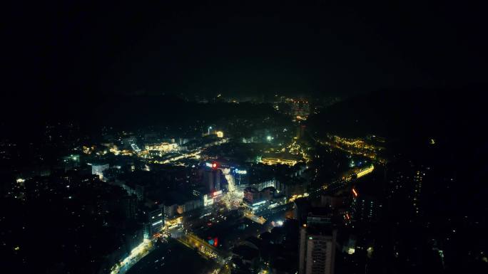 贵州遵义老城区夜景灯光航拍