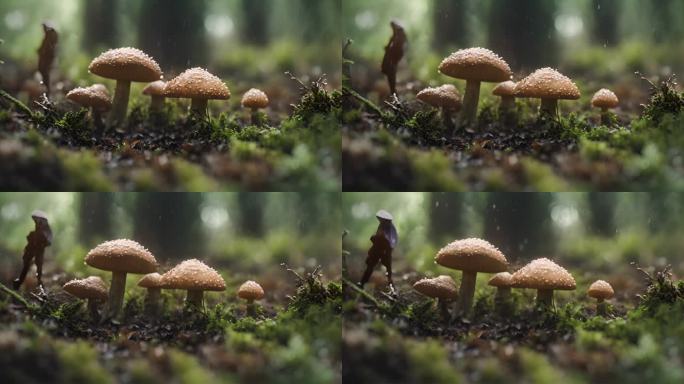 野外生长蘑菇菌菇丛林