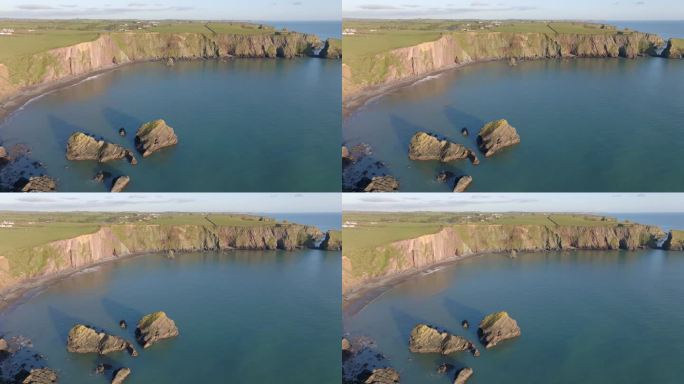 在爱尔兰沃特福德的铜海岸，有海蚀柱的隐蔽海湾