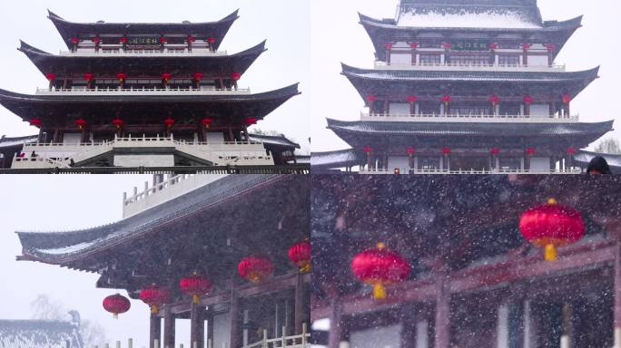 4K长沙雪景暴雪长沙杜甫江阁雪景合集10