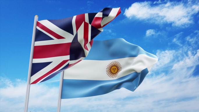 英国与阿根廷国旗飘动