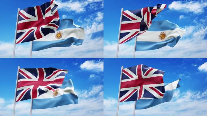 英国与阿根廷国旗飘动