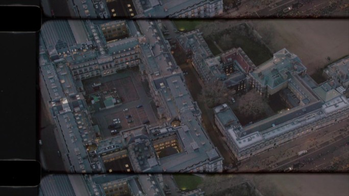 英国伦敦，唐宁街和白厅的鸟瞰图。4 k