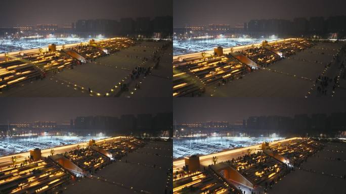 航拍郑州只有河南戏剧幻城冬夜雪景