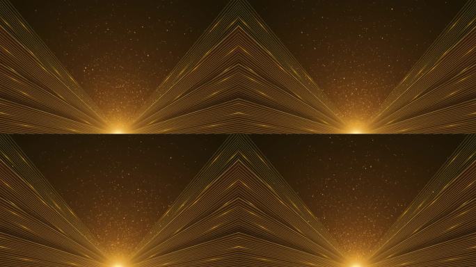 4K 3D豪华金色条纹。聚光灯粒子，奢华闪亮光鲜的颁奖典礼背景，