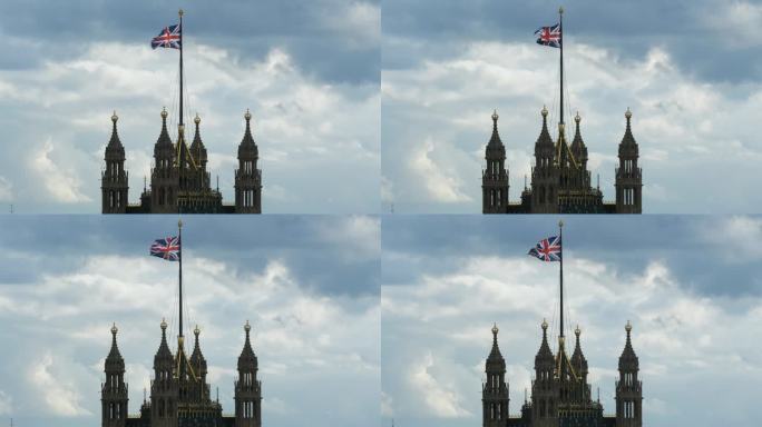 英国伦敦威斯敏斯特宫维多利亚塔上的英国国旗
