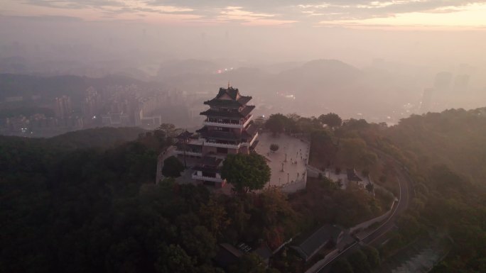 惠州挂榜阁日出云海平流雾航拍