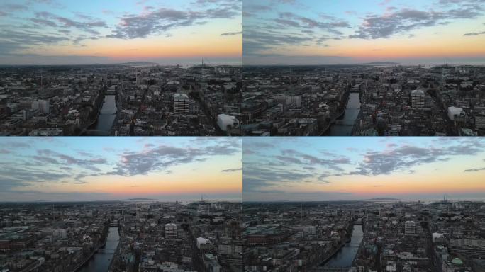 在都柏林日落惊人的色彩无人机4K镜头