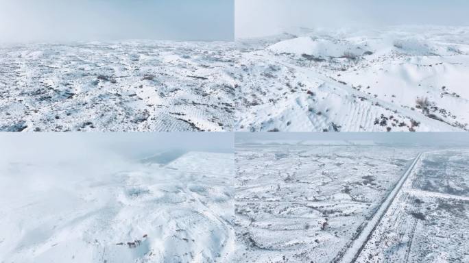 冬季雪后沙漠麦草方格