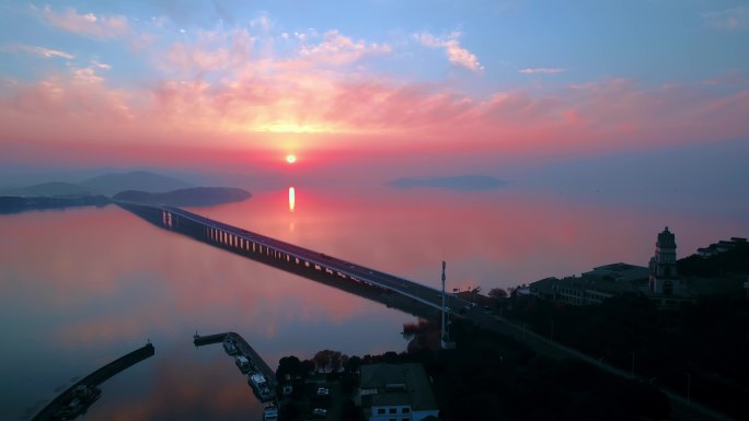 西山太湖大桥 夕阳 日落 晚霞