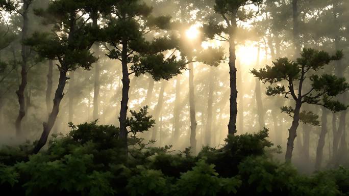 森林大自然逆光清晨
