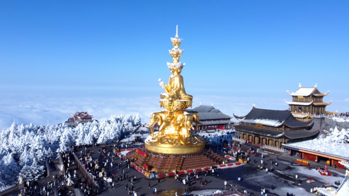 峨眉山冬天雪景移动延时4k