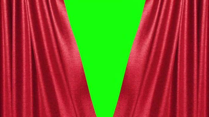 红丝绒舞台丝绸幕布在绿幕上打开。戏剧、歌剧、演出、舞台幕布。幕布是红色的慢镜头。真正的
