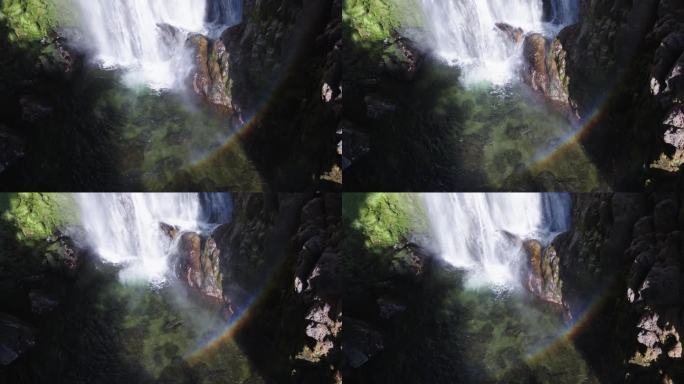 瀑布 水潭和彩虹 空镜头 原创4K