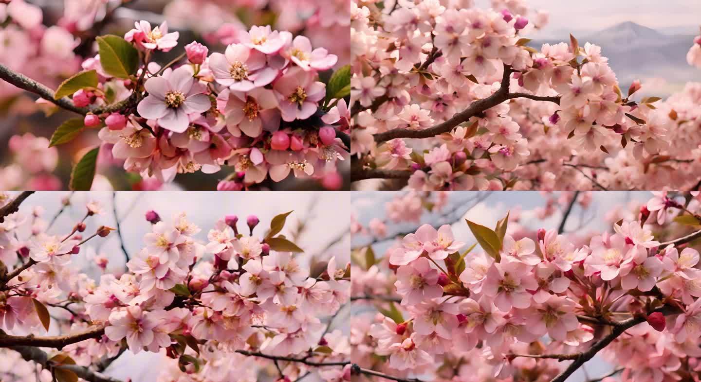 桃花绽放特写盛放花朵春天风光大屏2