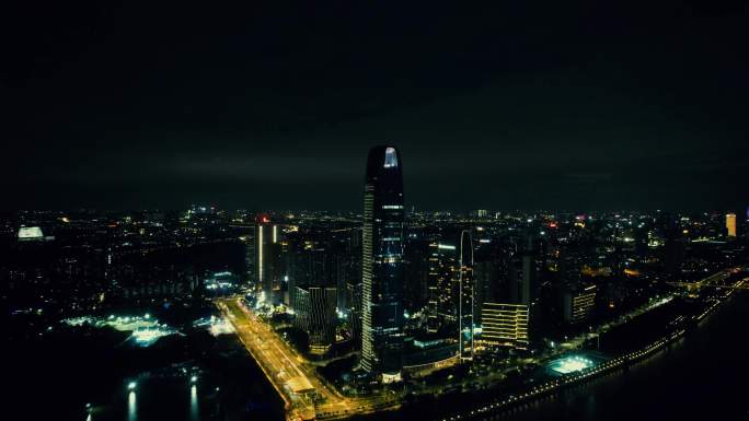 广州保利发展广场夜景灯光航拍