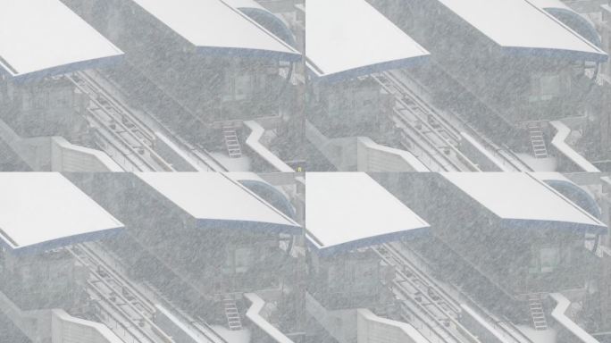 武汉冬天城市暴雪天气交通轨道车站雪景