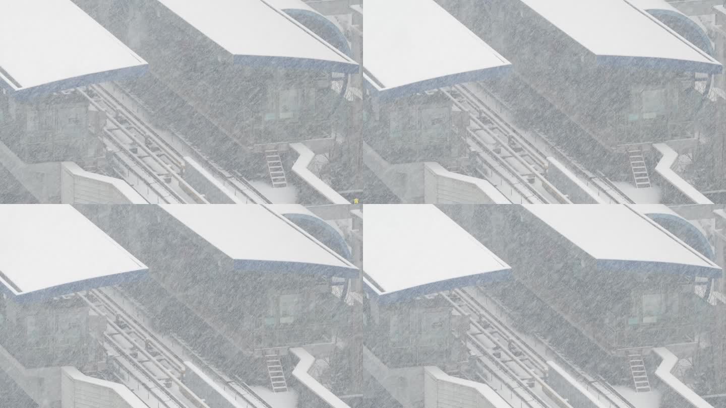 武汉冬天城市暴雪天气交通轨道车站雪景