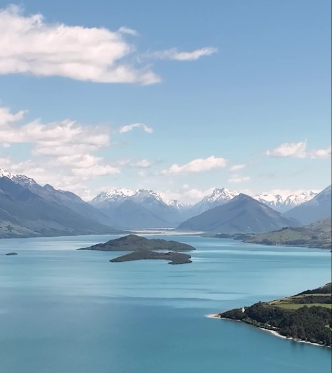 高清竖屏航拍新西兰瓦卡普蒂湖自然美景