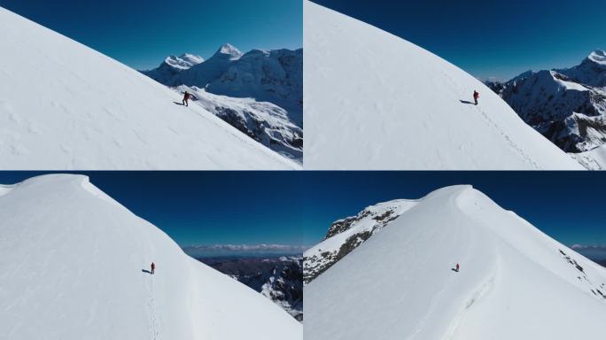 一个攀登者在爬雪山 原创4K