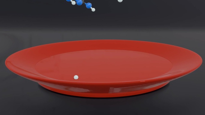 三聚氰胺分子和红色塑料盘