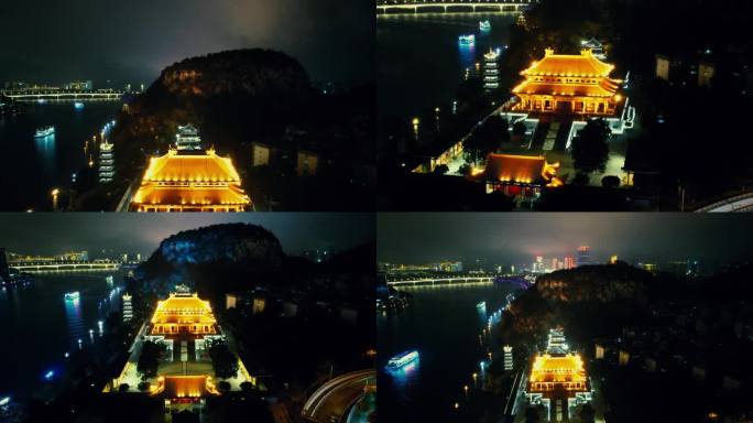 广西柳州文庙夜景灯光航拍