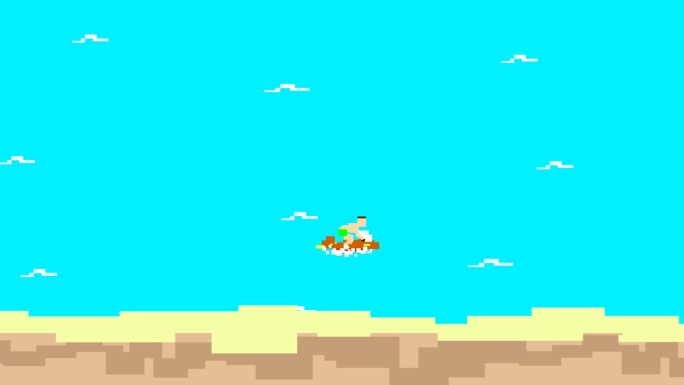 动画的一个老水上摩托游戏在8位像素美术风格，水，水上运动。