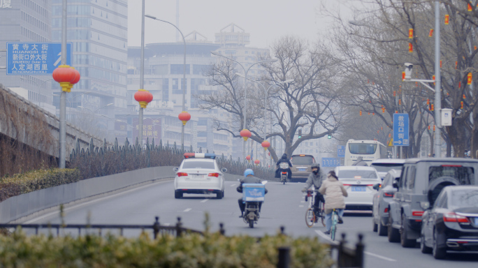 北京过年街道春节氛围人群红火过大年