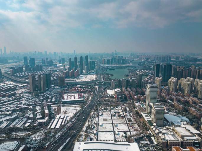 4K长沙雪景长沙城市雪景航拍延时合集