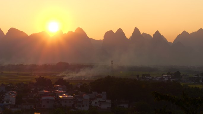 阳光山脉乡村风景人间烟火