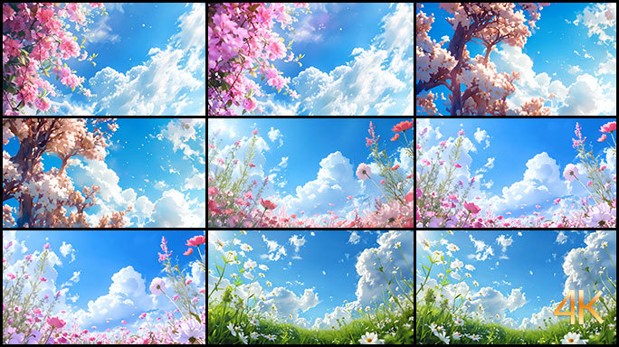蓝天白云下鲜花盛开 春天灿烂花开万物复苏