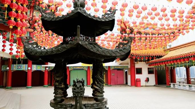 天后寺外观细节，传统的中国寺庙在马来西亚吉隆坡