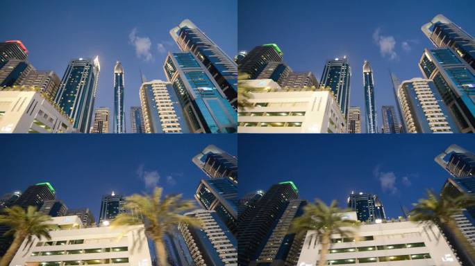 2016年12月12日，阿联酋迪拜:夜晚的迪拜市中心摩天大楼