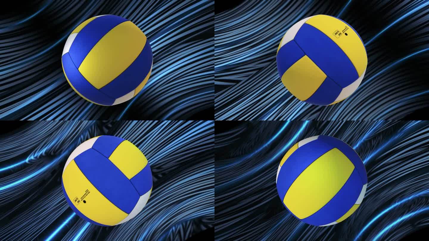 3D排球无缝循环背景与蓝色样条