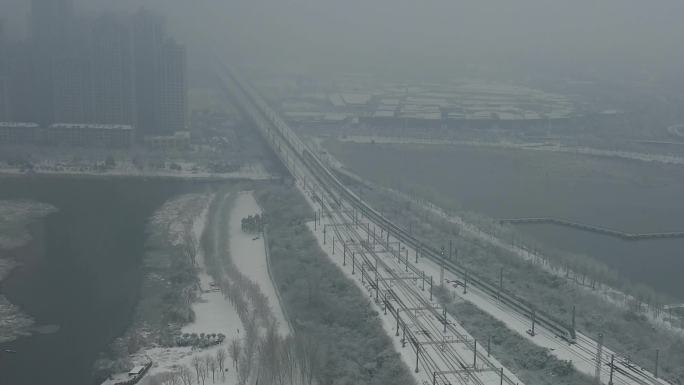 武汉站雪景航拍
