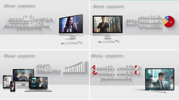 【4K】企业数据汇报白色简约电脑界面展示
