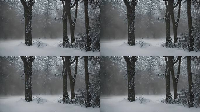 森林下雪天风景雪景唯美冬天下雪天大雪茫茫