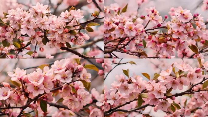 桃花绽放春天花朵盛开粉色花瓣风光大屏