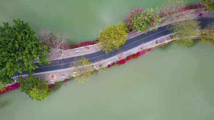 惠州西湖风光苏堤栈桥俯瞰景观水上公路航拍