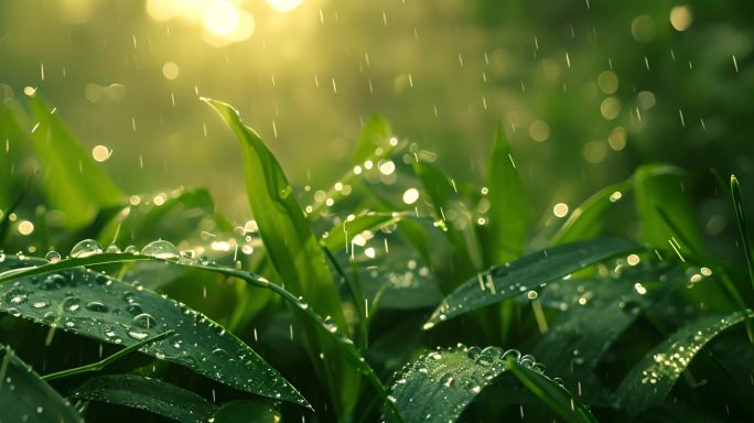 露珠大自然滴水下雨阳光逆光